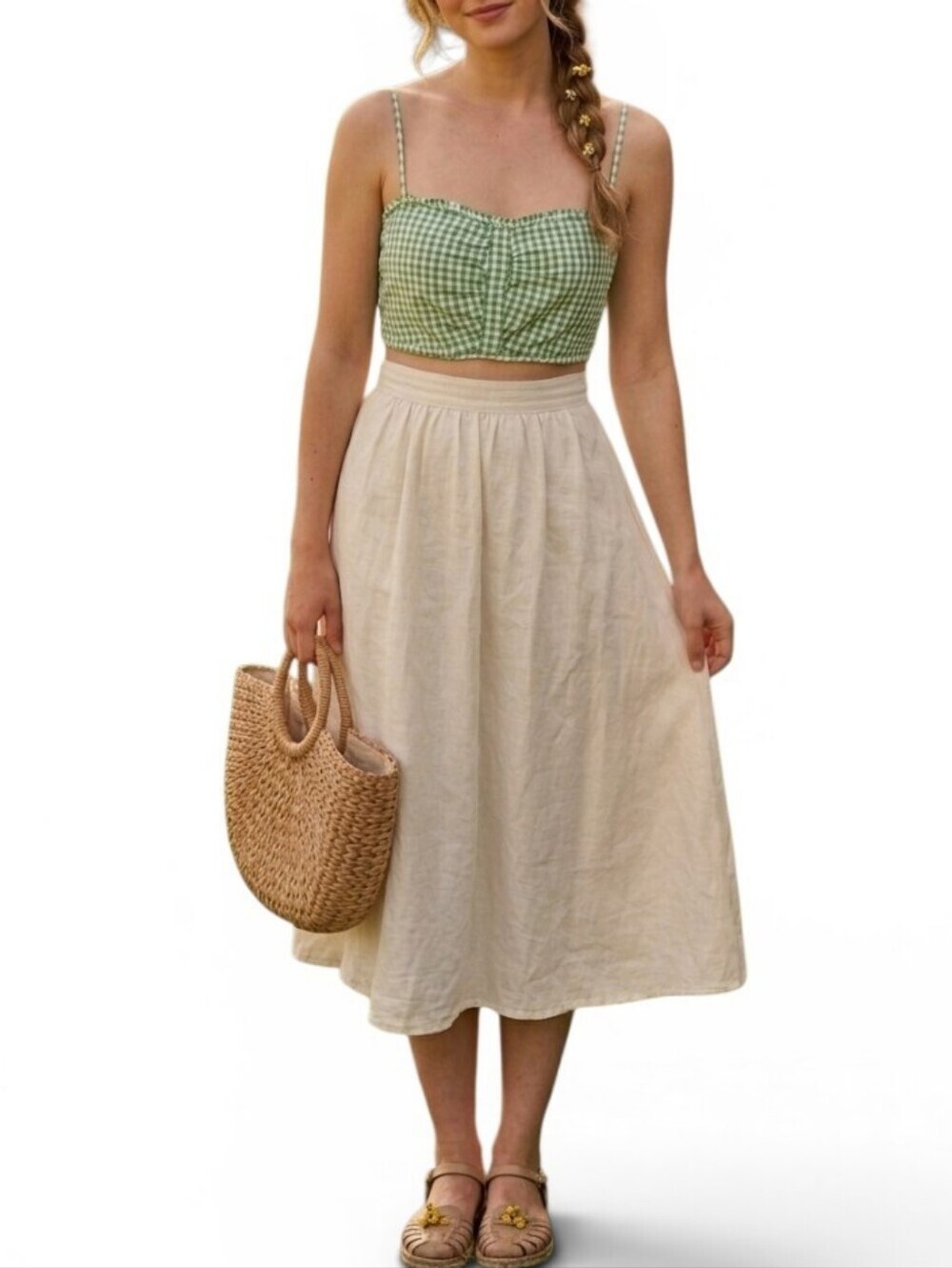Anthropologie Green Gingham Crop Top